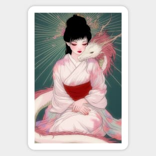 Geisha and white dragon 94011 Sticker